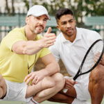 Tennis professionals on court