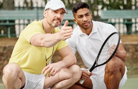 Tennis professionals on court